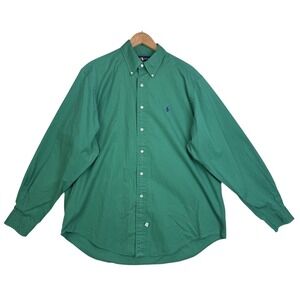 RALPH LAUREN Shirt Mens Green Solid Long Sleeve Purple Pony Blaire Classic Sz XL